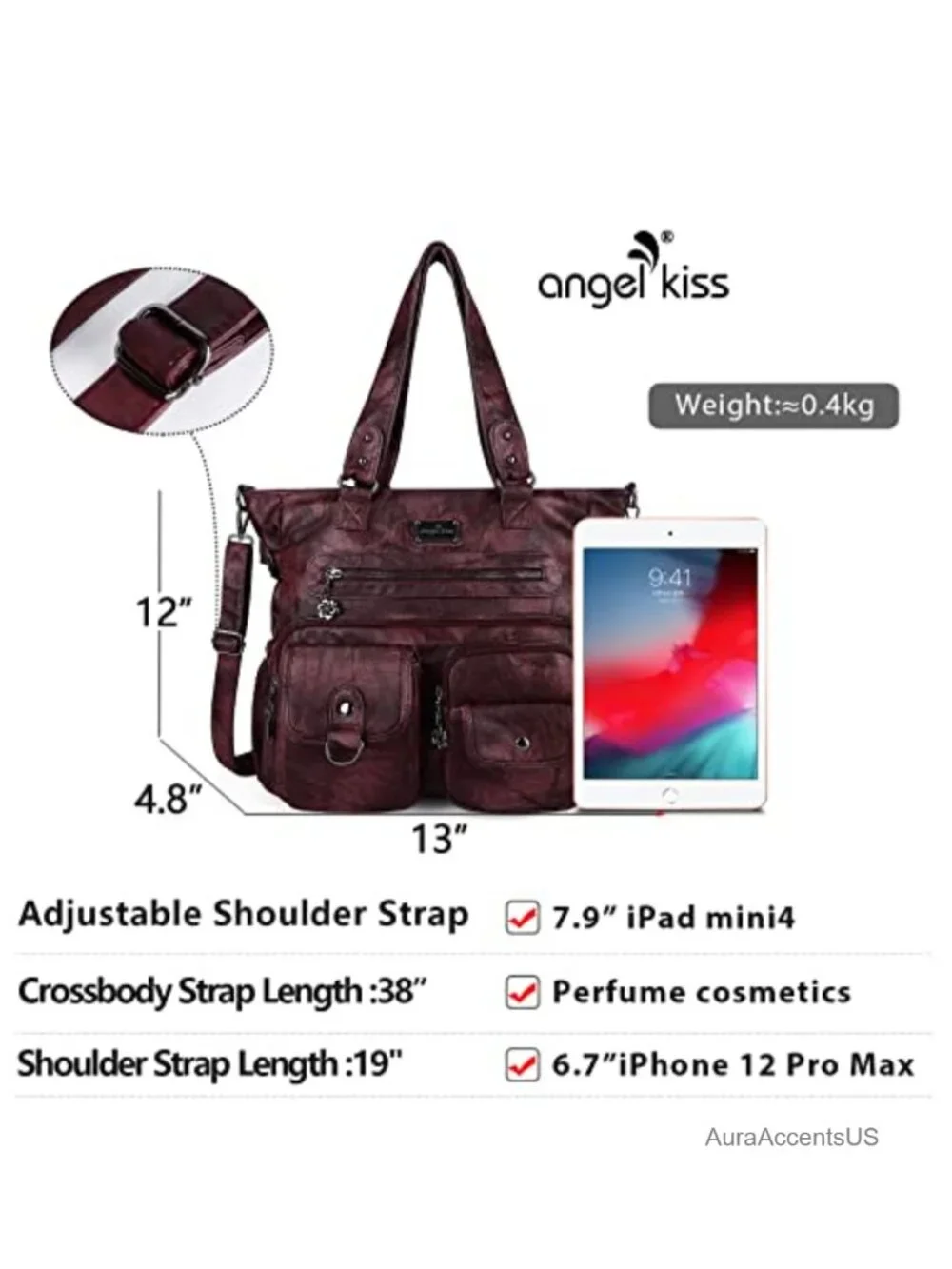 Women's PU Satchel Handbag Waterproof Tote Shoulder Bag with Pockets